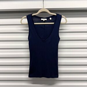 Vince Navy Blue Pima Cotton Sleeveless V Neck Tank Top